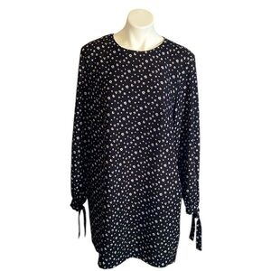 H&M Black Floral Long Sleeve Scoop Neck Shift Dress Size 14